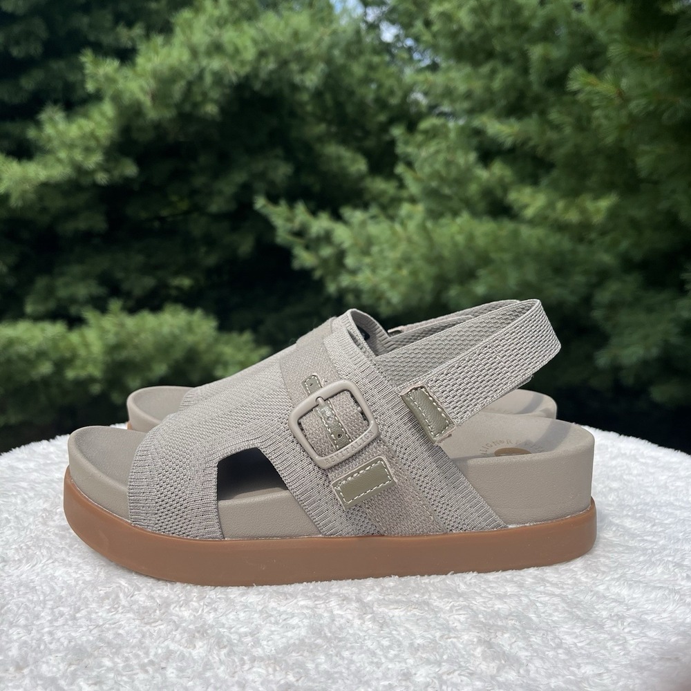 Revitalign Remi Wedge Sandal Tan Womens 8.5 Orthotic Adjustable Knit Platform - Picture 3 of 10